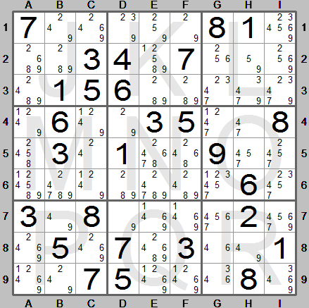 sudoku puzzle with candidate table in Sudoku Instructions